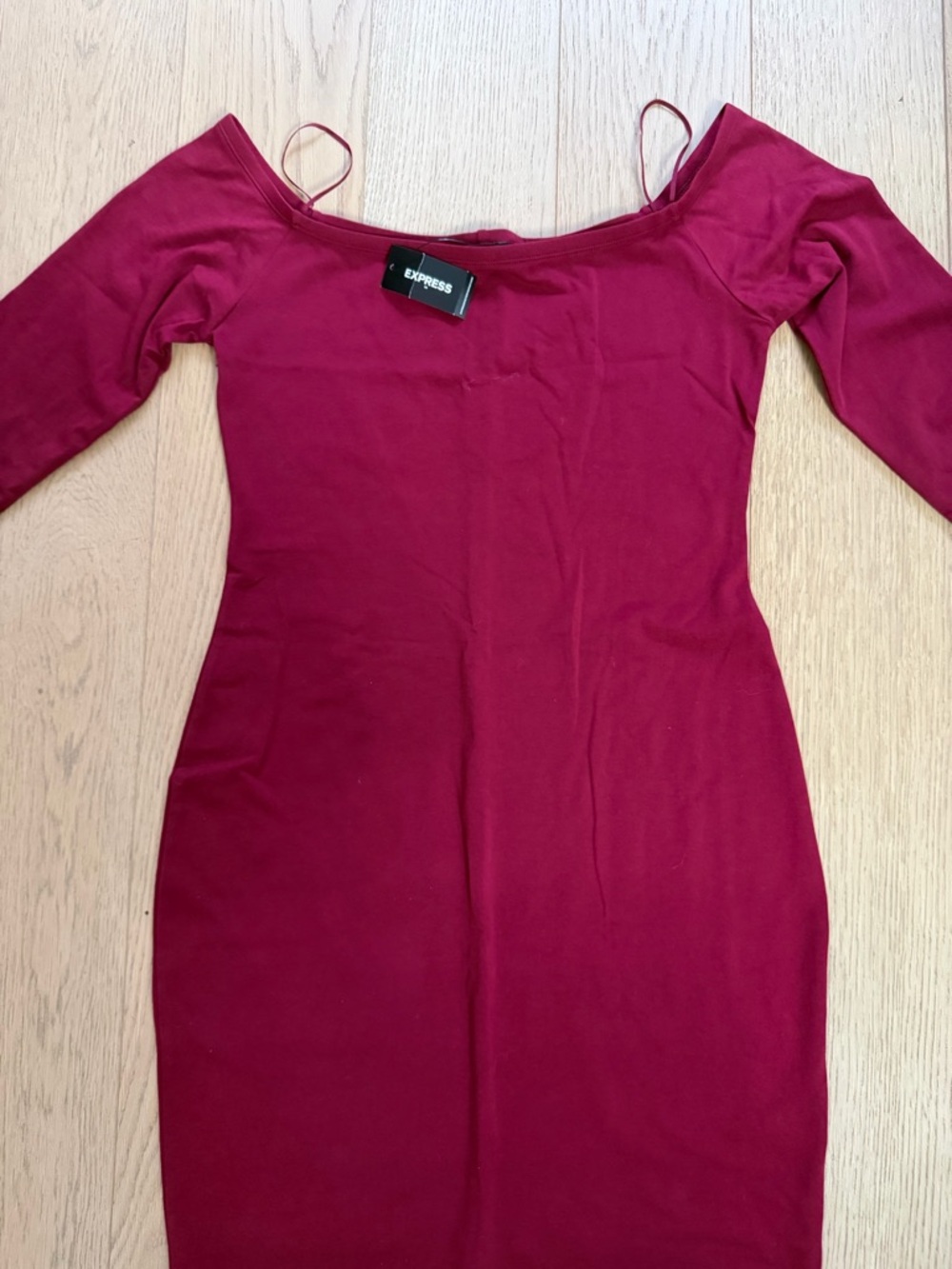 Express Off-Shoulder Long Sleeve Dark Red/Burgundy Dress